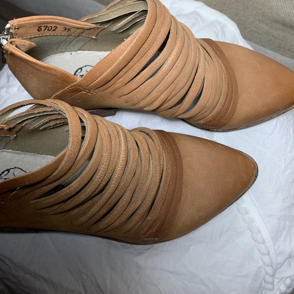 Free People Tan Ankle Boots with Ruched Straps